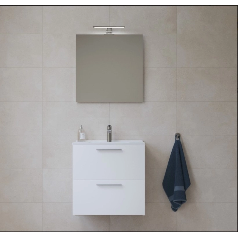 Mueble de baño Vitra Mia Set 59 x 61 x 39,5 cm para baño con espejo, lavabo e iluminación led, Blanco brillante (MIASET60B)