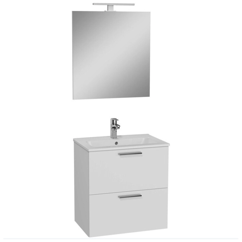 Mueble de baño Vitra Mia Set 59 x 61 x 39,5 cm para baño con espejo, lavabo e iluminación led, Blanco brillante (MIASET60B)