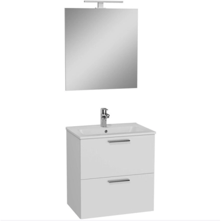 Mueble de baño Vitra Mia Set 59 x 61 x 39,5 cm para baño con espejo, lavabo e iluminación led, Blanco brillante (MIASET60B)