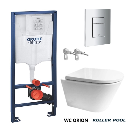 Bastidor GROHE pack cisterna empotrada y pulsador cromo brillo con inodoro susp Rimless ORION TAPA ENVOLVENTE blanco brillo