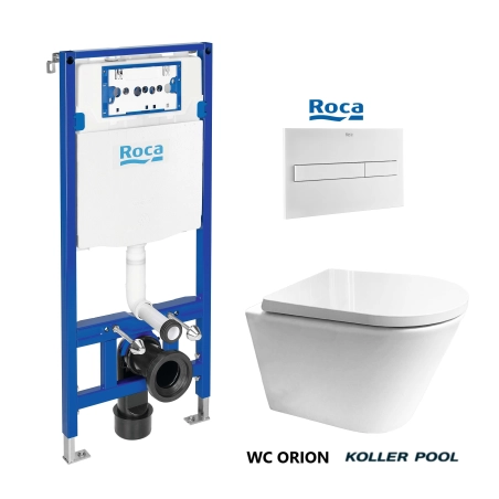 BASTIDOR ROCA DUPLO PACK CISTERNA EMPOTRADA Y PULSADOR PL7 BLANCO MATE CON WC RIMLESS ORION TAPA ENVOLVENTE BL