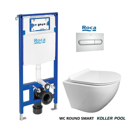 BASTIDOR ROCA DUPLO PACK CISTERNA EMPOTRADA Y PULSADOR PL1 CROMO BRILLO CON WC SUSPENDIDO KP ROUND SMART Blanco Tapa Fina