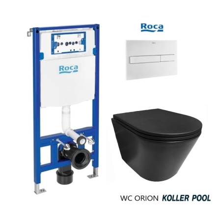 BASTIDOR ROCA DUPLO PACK CISTERNA EMPOTRADA Y PULSADOR PL7 DUAL BLANCO CON INODORO SUSPENDIDO Rimless Orion Negro Koller Pool