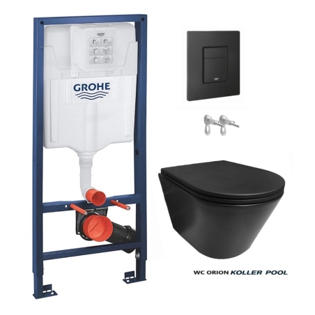 Bastidor GROHE pack cisterna empotrada y pulsador negro mate con inodoro suspendido Rimless ORION negro mate de Koller Pool