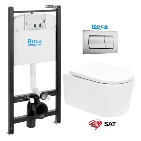 BASTIDOR ROCA ACTIVE CON CISTERNA EMPOTRADA, PULSADOR CROMO MATE, INODORO SUSPENDIDO TORNADO 72 SISTEMA VORTEX BLANCO DE SAT