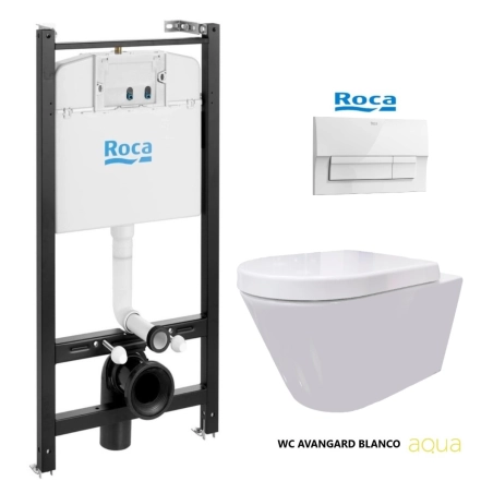 BASTIDOR ROCA ACTIVE PACK CISTERNA EMPOTRADA Y PULSADOR BLANCO BR NEW CON INODORO SUSPENDIDO Rim-ex Avangard blanco br AQUA