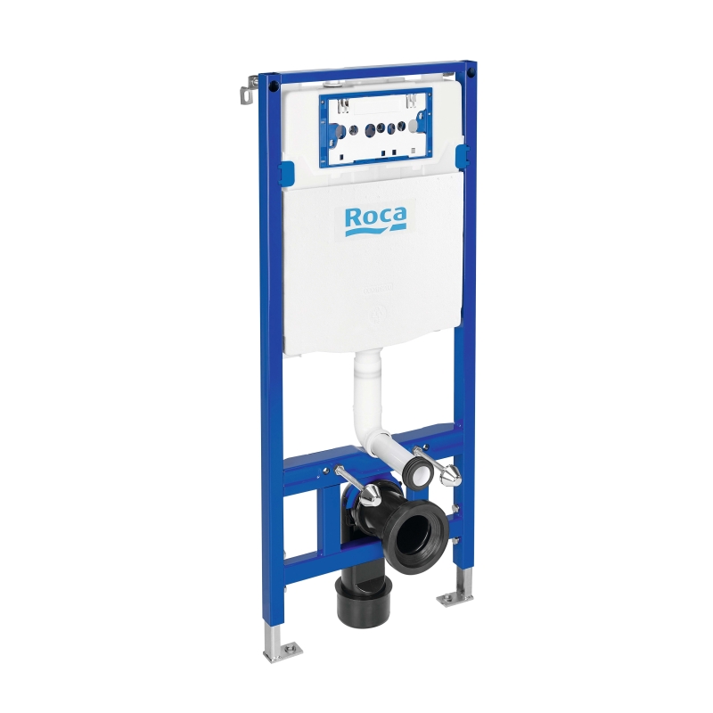 Bastidor empotrado ROCA Duplo Pack con cisterna y pulsador PL1 Dual cr, con inodoro suspendido Tornado LIA EKOVIA AzulBath