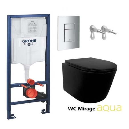 BASTIDOR GROHE PACK CISTERNA EMPOTRADA Y PULSADOR CROMO CON INODORO SUSPENDIDO RIMLESS MIRAGE NEGRO MATE 48CM