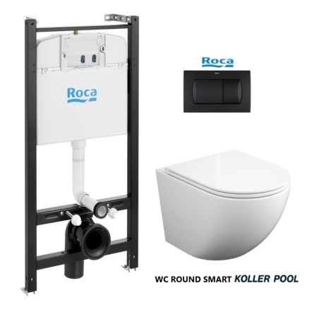 Koller pool WC blanco brillo con pulsador PVC Negro mate de Roca