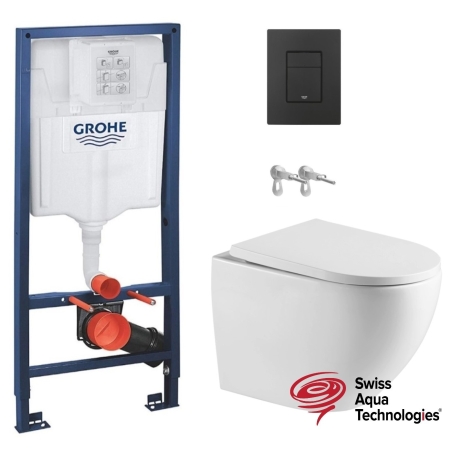 CONJUNTO PACK CISTERNA GROHE CON WC SAT67 Y PULSADOR NEGRO