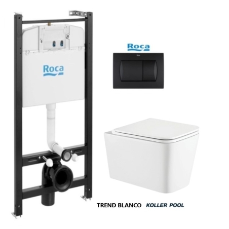 BASTIDOR ROCA ACTIVE CON CISTERNA EMPOTRADA Y PULSADOR NEGRO MATE y WC suspendido TREND 49CM VORTEX DE KP