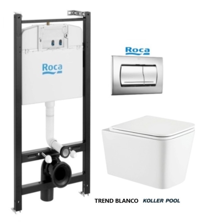 BASTIDOR ROCA ACTIVE CON CISTERNA EMPOTRADA Y PULSADOR PVC cromo brillo y WC suspendido TREND 49CM VORTEX DE KP