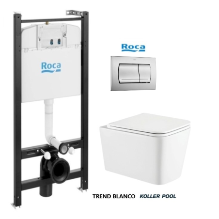 BASTIDOR ROCA ACTIVE CON CISTERNA EMPOTRADA Y PULSADOR PVC cromo Mate y WC suspendido TREND 49CM VORTEX DE KP