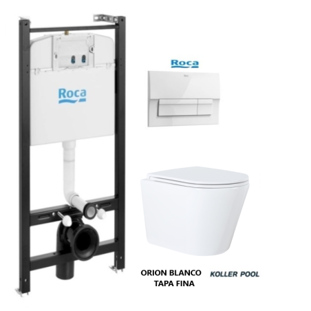 BASTIDOR ROCA ACTIVE CON CISTERNA EMPOTRADA Y PULSADOR BLANCO BRILLO NEW y WC susp. Orion blanco Tapa Fina 51,5 cm VORTEX KP