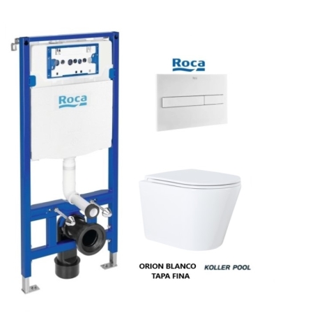 BASTIDOR ROCA DUPLO CON CISTERNA EMPOTRADA Y PULSADOR PL7 BLANCO MATE y WC susp. Orion blanco Tapa Fina 51,5 cm VORTEX KP