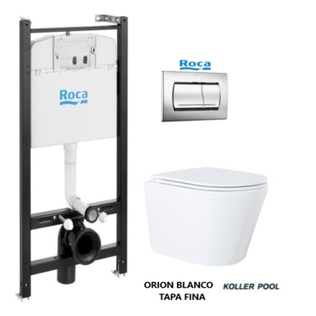 BASTIDOR ROCA ACTIVE CON CISTERNA EMPOTRADA Y PULSADOR PVC cromo brillo y WC susp. Orion blanco Tapa Fina 51,5 cm VORTEX KP