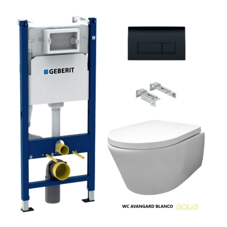 BASTIDOR GEBERIT DUOFIX CISTERNA EMPOTRADA Y PULSADOR DELTA 50 NEGRO BR CON INODORO SUSPENDIDO Rim-ex Avangard blanco br AQUA