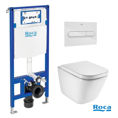 BASTIDOR ROCA DUPLO PACK CISTERNA EMPOTRADA Y PULSADOR PL1 BL BR CON INODORO SUSPENDIDO ROCA THE GAP CON SISTEMA RIMLESS