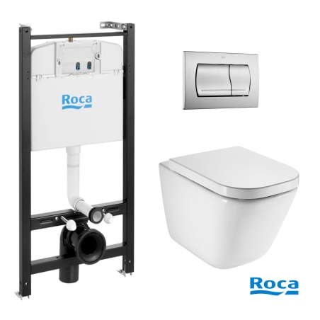 BASTIDOR ROCA ACTIVE PACK CISTERNA EMPOTRADA Y PULSADOR CROMO MAT CON INODORO SUSPENDIDO ROCA THE GAP CON SISTEMA RIMLESS