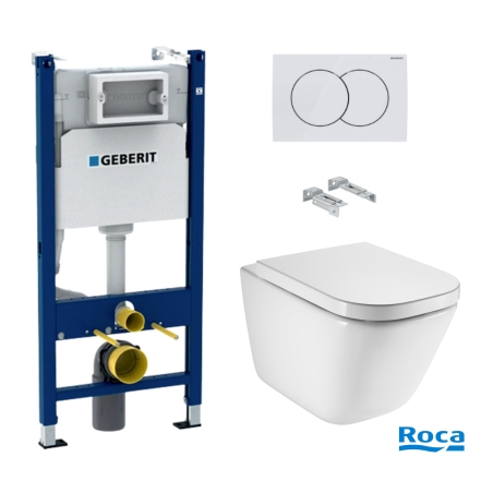 BASTIDOR GEBERIT PACK CISTERNA EMPOTRADA Y PULSADOR DELTA 01 BLANCO BR CON INODORO SUSPENDIDO ROCA THE GAP CON SISTEMA RIMLESS