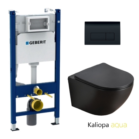 BASTIDOR GEBERIT DUOFIX PACK CISTERNA EMPOTRADA Y PULSADOR NEGRO DELTA 50 CON INODORO SUSPENDIDO KALIOPA NEGRO 49cm AQUA