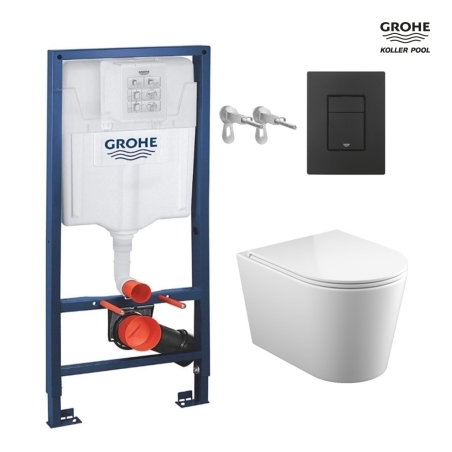 BASTIDOR GROHE PACK CISTERNA EMPOTRADA Y PULSADOR NEGRO M CON WC SUSPENDIDO ORION BLANCO BR 51,5cm CON SISTEMA VORTEX KP
