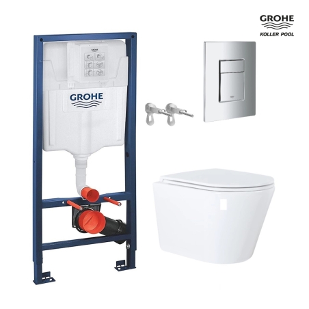 Bastidor GROHE pack cisterna empotrada y pulsador cromo br con WC suspendido Orion blanco 51,5 cm CON SISTEMA VORTEX KP