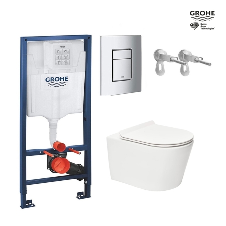 Bastidor GROHE pack cisterna empotrada y pulsador cromo con Inodoro Suspendido BREVIS Rim-Ex 53 cm de SAT