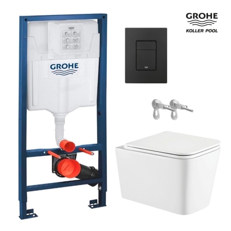 Bastidor GROHE pack cisterna empotrada y pulsador negro mate con inodoro suspendido Rim-ex TREND 49CM SIST.VORTEX DE KP