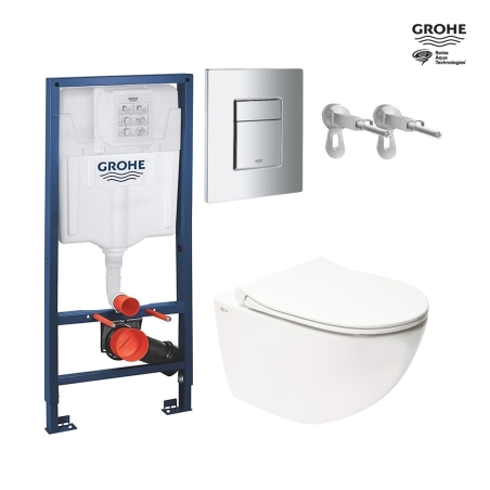 Bastidor GROHE pack cisterna empotrada y pulsador cromo con inodoro suspendido Rim-ex Infinitio Blanco Brillo 54 cm de SAT