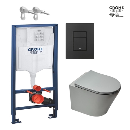 BASTIDOR GROHE PACK CISTERNA EMPOTRADA Y PULSADOR NEGRO MATE CON INODORO SUSPENDIDO Infinitio Gris Mate 48 cm de SAT