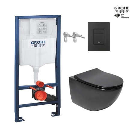 BASTIDOR GROHE PACK CISTERNA EMPOTRADA Y PULSADOR EVEN NEGRO MAT CON INODORO SUSP INFINITIO NEGRO MATE Rim-Ex DE SAT 54cm de SAT
