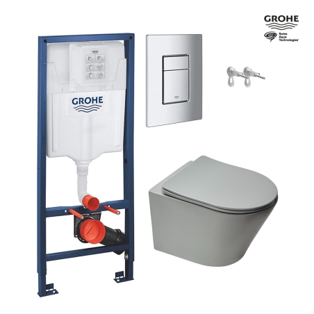 Bastidor GROHE pack cisterna empotrada y pulsador cromo con inodoro suspendido Rim-ex Infinitio Gris Mate 48 cm de SAT