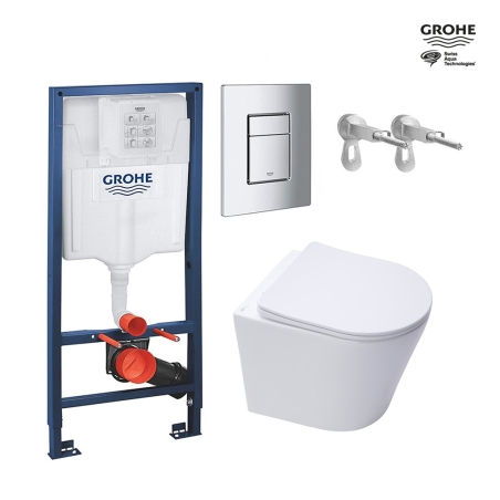 Bastidor GROHE pack cisterna empotrada y pulsador cromo con inodoro suspendido Rim-ex Infinitio Blanco Mate 48 cm de SAT