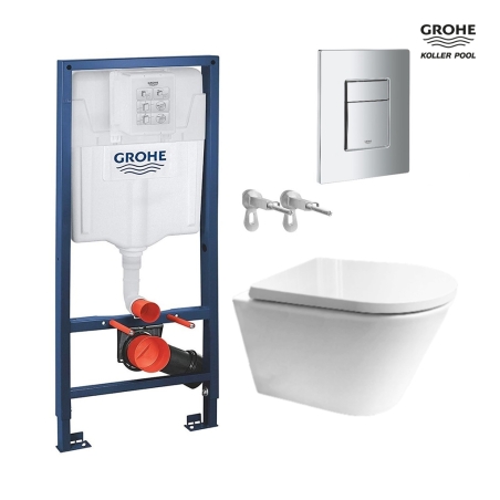 Bastidor GROHE pack cisterna empotrada y pulsador cromo brillo con inodoro susp Tornado 3.0 ORION TAPA ENVOLVENTE blanco br