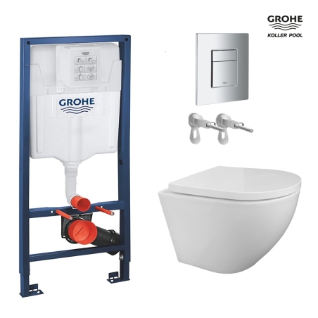 Bastidor GROHE pack cisterna empotrada y pulsador cromo brillo con inodoro suspendido ROUND blanco 49 cm Tornado 3.0 de KP