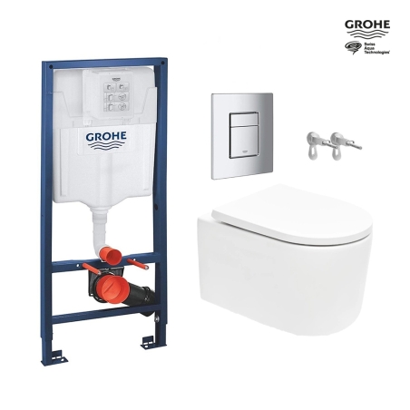 BASTIDOR GROHE CON CISTERNA EMPOTRADA, PULSADOR CROMO BRILLO, INODORO SUSPENDIDO TORNADO 72 SISTEMA VORTEX BLANCO DE SAT