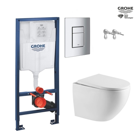 BASTIDOR GROHE CON CISTERNA EMPOTRADA, PULSADOR CROMO BRILLO, INODORO SUSPENDIDO TORNADO 67 SISTEMA VORTEX BLANCO DE SAT