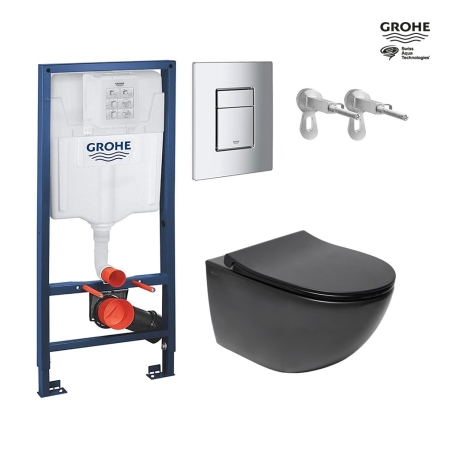 Bastidor GROHE pack cisterna empotrada y pulsador cromo con inodoro suspendido Rim-ex Infinitio Negro Mate 54 cm de SAT