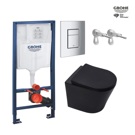 Bastidor GROHE pack cisterna empotrada y pulsador cromo con inodoro suspendido Rim-ex Infinitio Negro Mate 48 cm de SAT