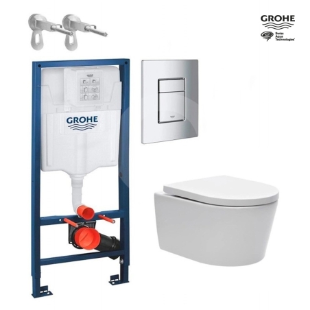 Bastidor GROHE pack cisterna empotrada y pulsador cromo brillo con inodoro suspendido Rim-ex Brevis de SAT blanco