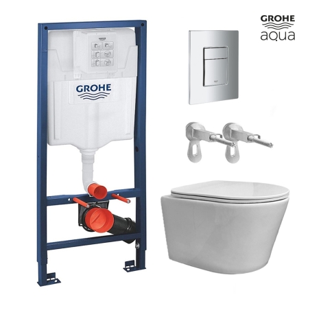 BASTIDOR GROHE PACK CISTERNA EMPOTRADA Y PULSADOR CROMO CON INODORO SUSPENDIDO RIMLESS OASIS BLANCO BRILLO 48CM