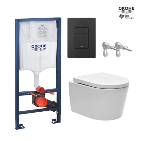 BASTIDOR GROHE PACK CISTERNA EMPOTRADA Y PULSADOR NEGRO MATE CON INODORO SUSPENDIDO BREVIS BLANCO BR Rim-Ex 48cm de SAT