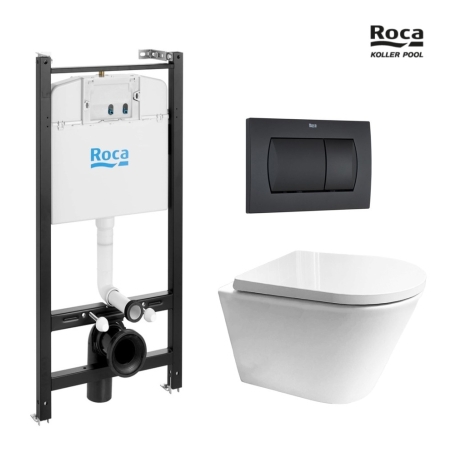 Bastidor Roca pack cisterna empotrada y pulsador negro mat con inodoro suspendido Tornado 3.0 ORION blanco br de Koller Pool