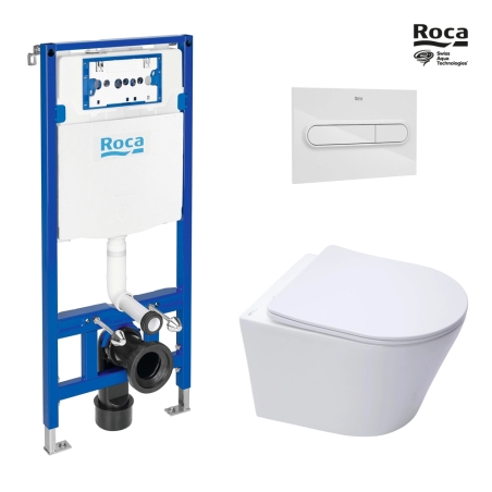 BASTIDOR ROCA DUPLO ONE PACK CISTERNA EMPOTRADA Y PULSADOR PL1 BL BR CON INODORO SUSPENDIDO RIM-EX INFINITIO BL BR 48cm DE SAT