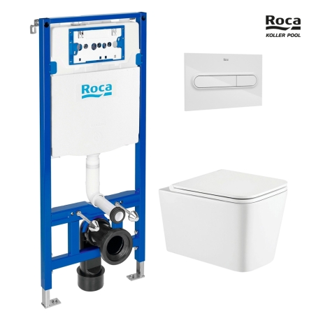 BASTIDOR ROCA DUPLO ONE PACK CISTERNA EMPOTRADA Y PULSADOR PL1 BL BR CON INODORO SUSPENDIDO TREND 49CM SIST.VORTEX DE KP