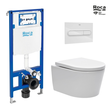 BASTIDOR ROCA DUPLO ONE PACK CISTERNA EMPOTRADA Y PULSADOR PL1 BL BR CON INODORO SUSPENDIDO BREVIS 48 SAT