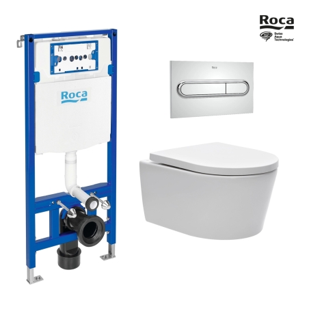 BASTIDOR ROCA DUPLO ONE PACK CISTERNA EMPOTRADA Y PULSADOR PL1 CR BR CON INODORO SUSPENDIDO BREVIS48 CM SAT