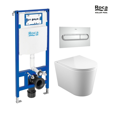 BASTIDOR ROCA DUPLO ONE PACK CISTERNA EMPOTRADA Y PULSADOR PL1 CROMO BR CON WC SUSPENDIDO ORION BLANCO BR CON SISTEMA VORTEX KP