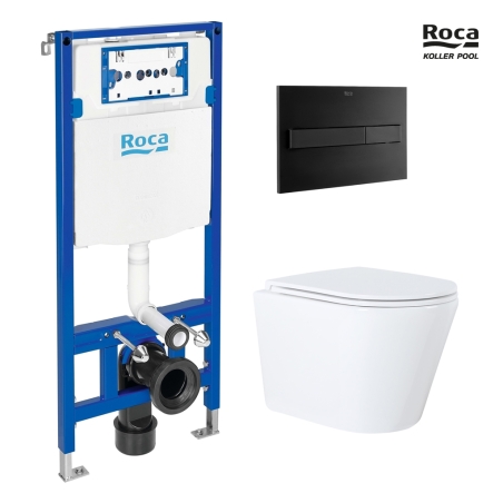 BASTIDOR ROCA DUPLO ONE PACK CISTERNA EMPOTRADA Y PULSADOR PL7 NEGRO MATE C/ WC SUSPENDIDO ORION 51,5 CM BL C/ SISTEMA VORTEX KP